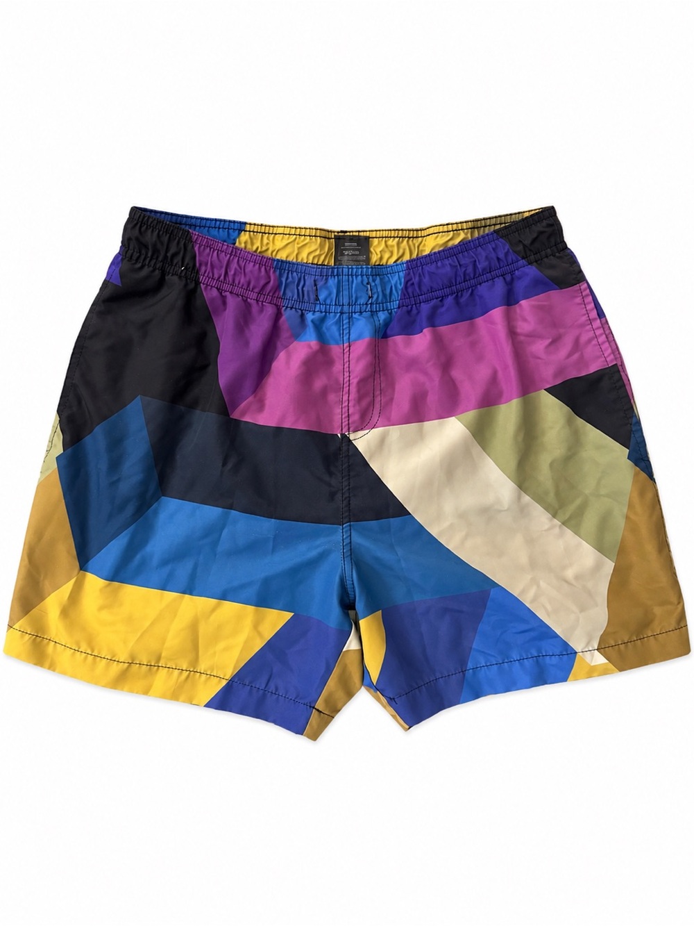 Men's Multicolor Geometric Swim Trunks - Blue, Yellow, Purple